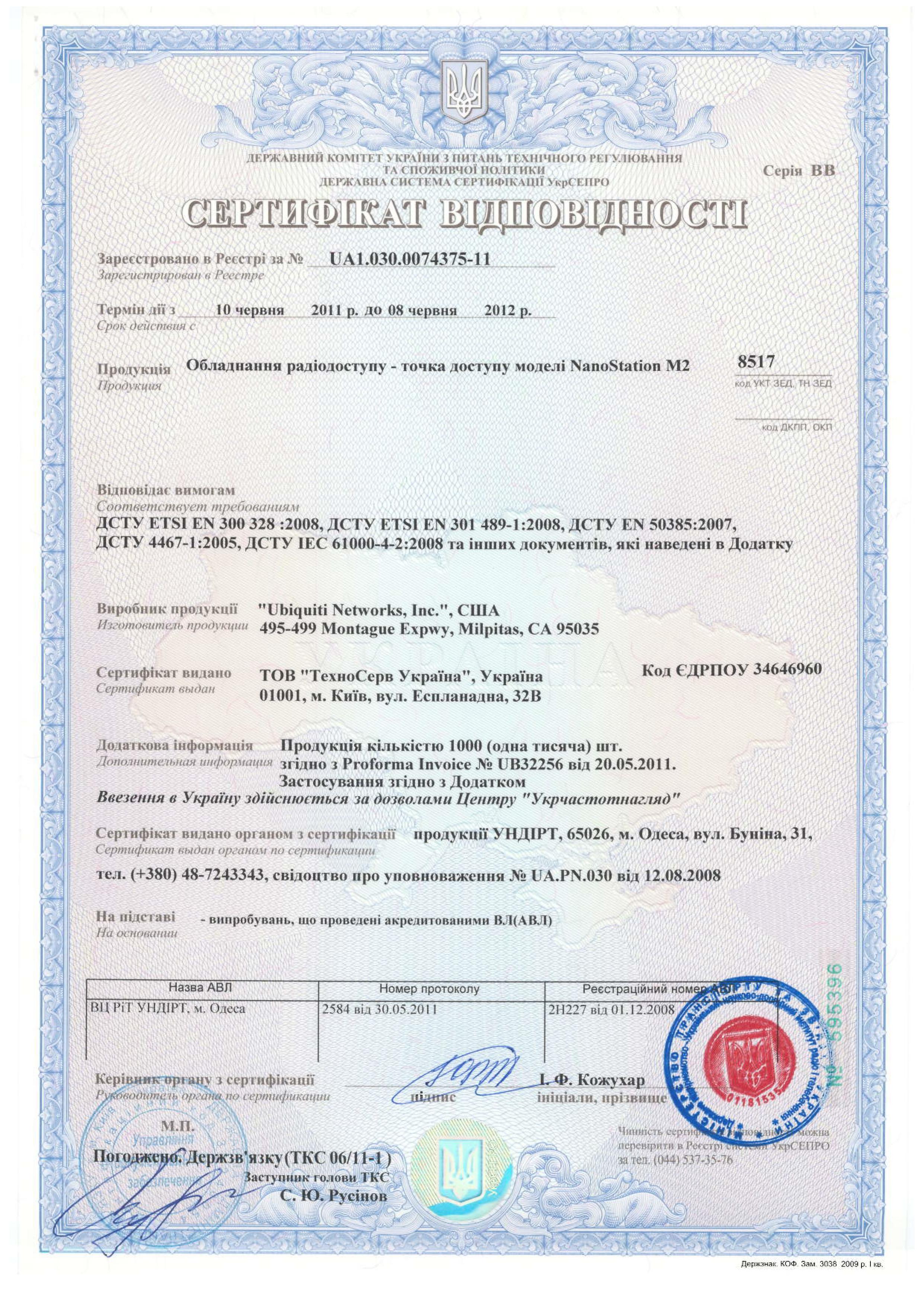 Nanostation M2_ubnt сертификат